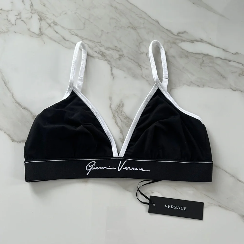 NWT VERSACE Black and White Triangle Bralette Bra Size XL Triangle Bra Cotton - Picture 2 of 12